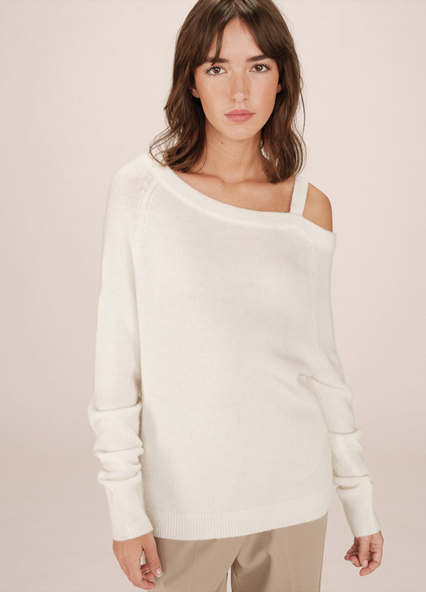 不對稱露肩毛衣